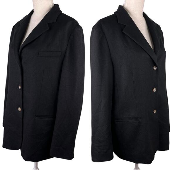 LL Bean Coat Blazer Wool Cashmere Blend 18W Black Pockets - Picture 3 of 16